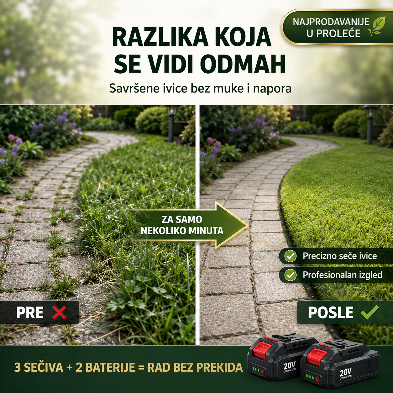 Aku trimer za travu sa 2 baterije