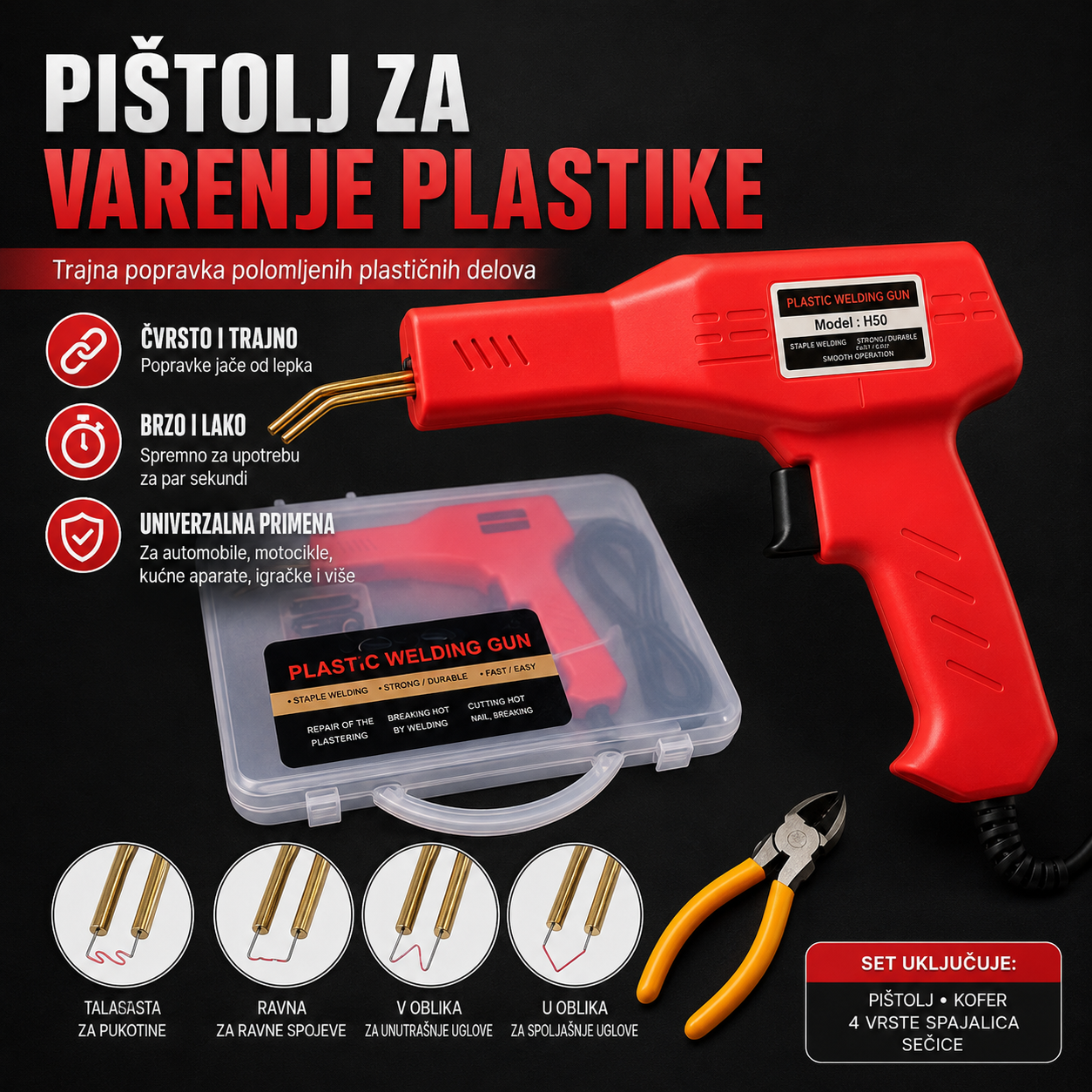 Pištolj za varenje plastike + 200 spajalica