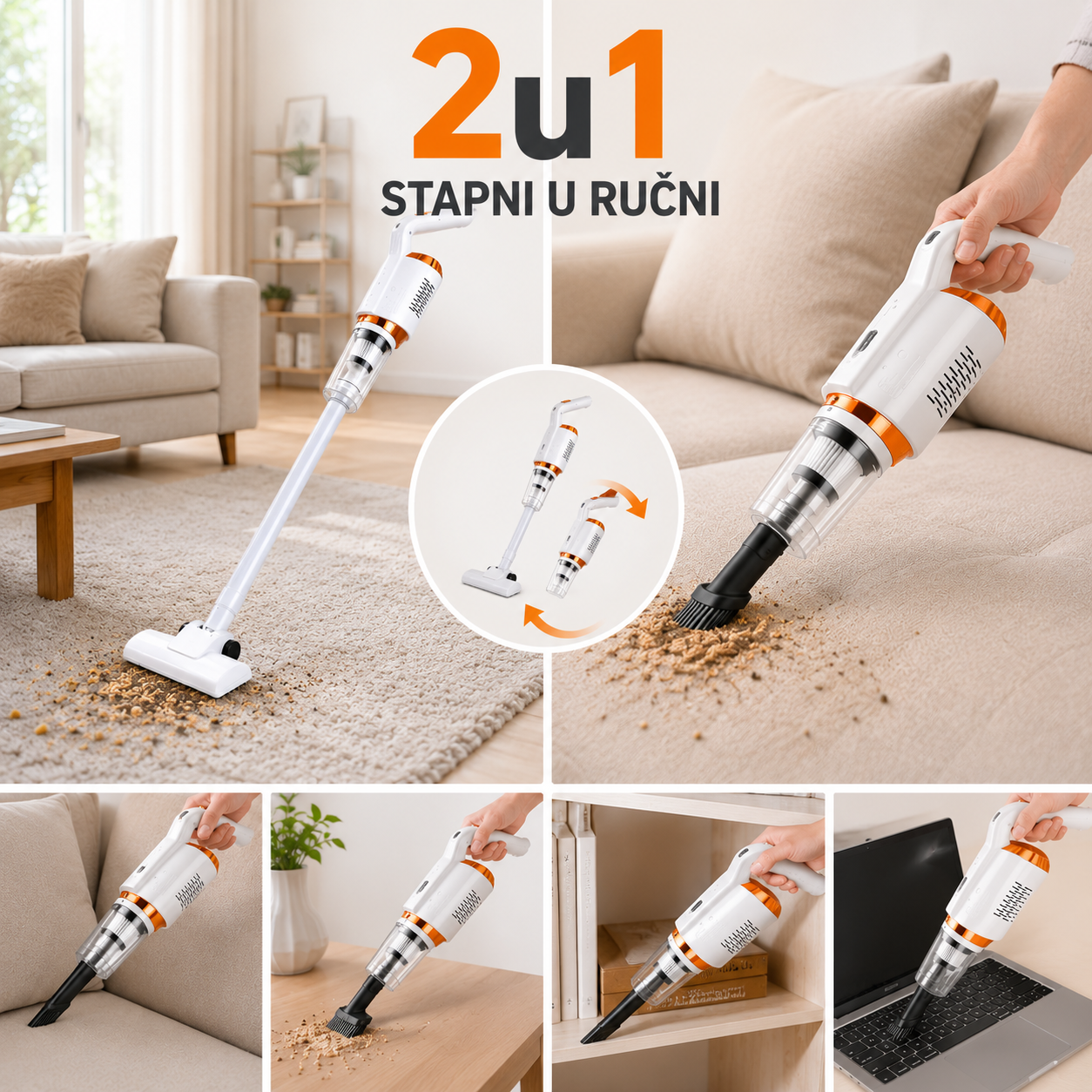 Bežični Štapni i Ručni Usisivač 2u1